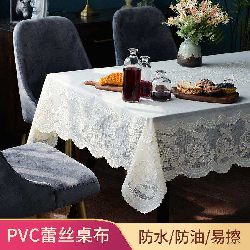 欧式PVC桌布 玫瑰花餐桌布防水防油餐桌垫蕾丝台布长方形茶几盖巾