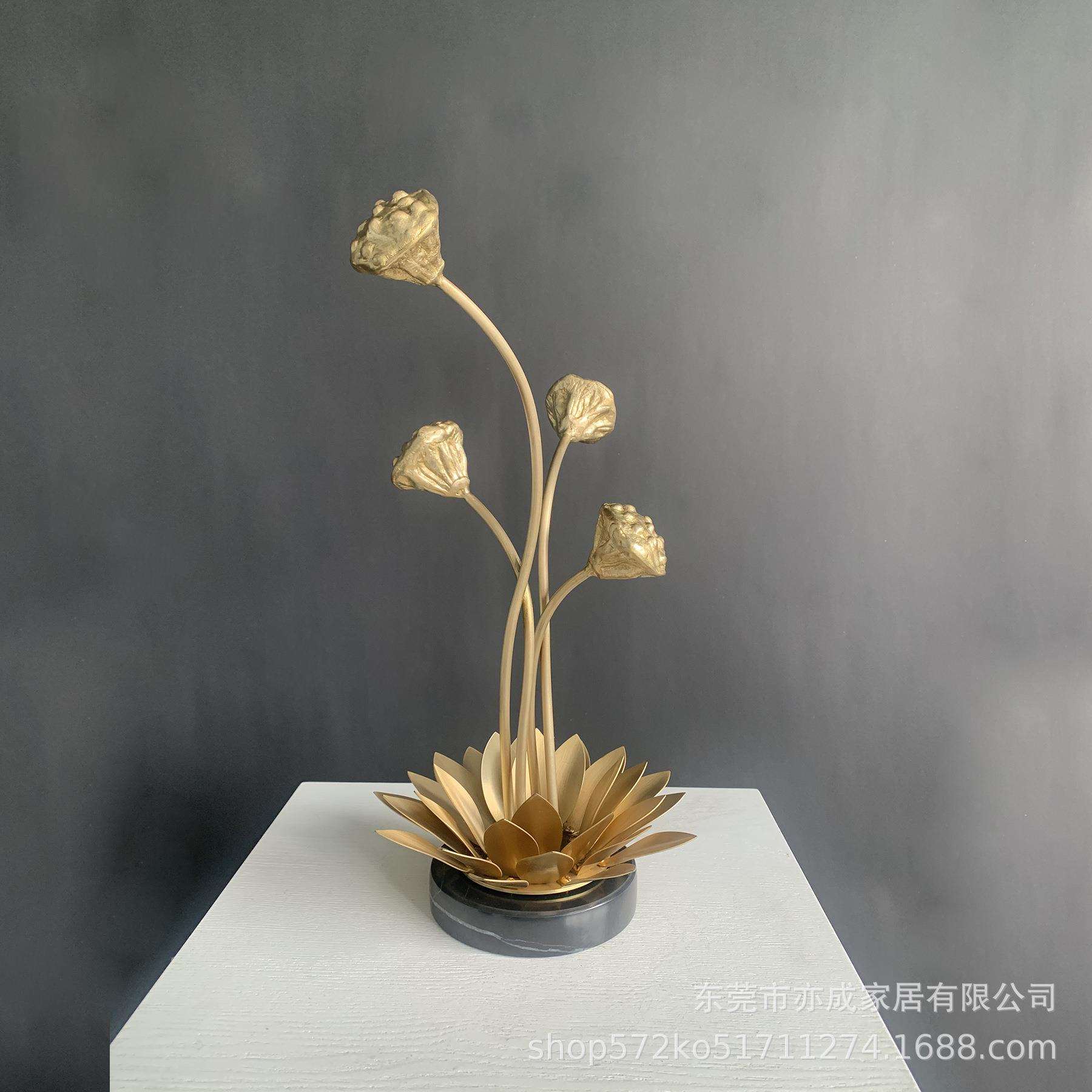 新中式全铜荷花摆件高端禅意家居客厅书柜博古架办公室软装饰品