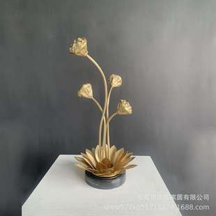 新中式全铜荷花摆件高端禅意家居客厅书柜博古架办公室软装饰品