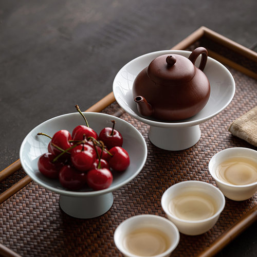 陶瓷高脚茶点盘心致迷你点精碟茶室茶定托盘壶承家用道具摆件道制