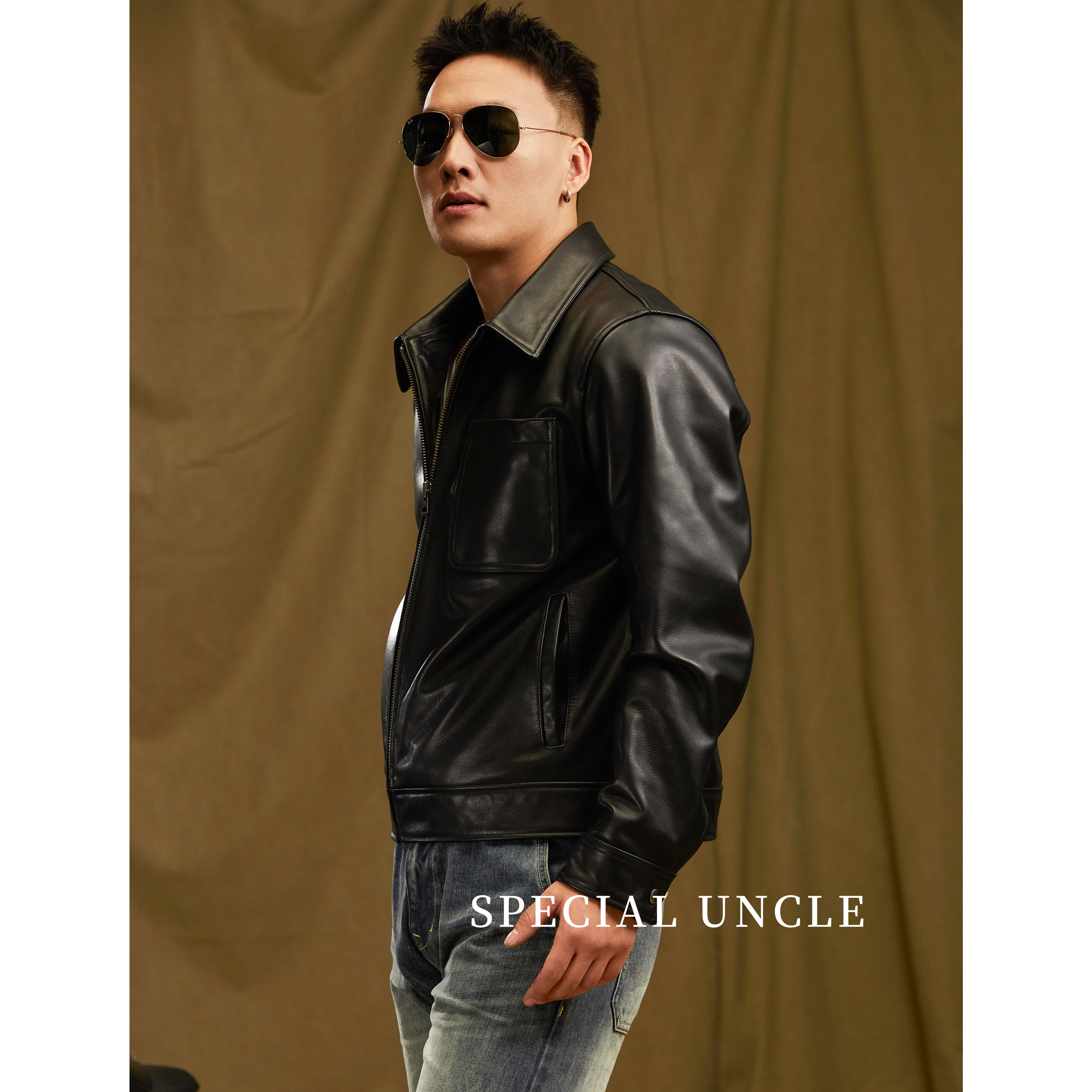 特叔门徒牛皮衣简约夹克百搭黑色真皮翻领经典修身翻领时尚春秋