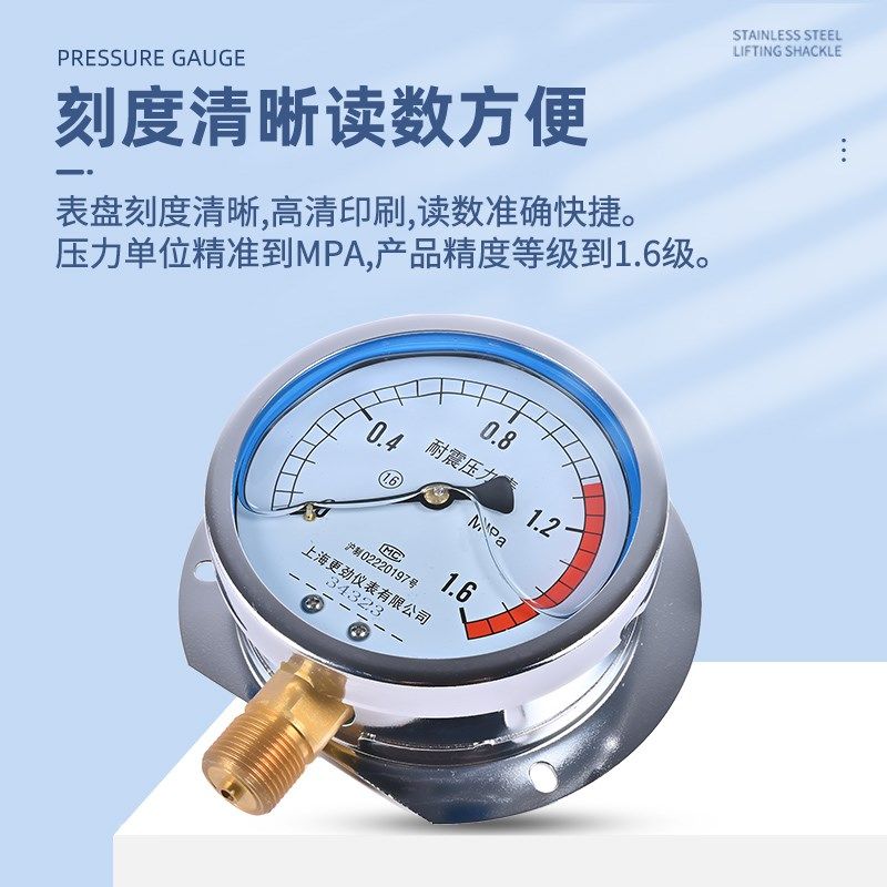 更劲仪表 YN100T船用耐震压力表 气压液压径向带后边 1.6Mpa