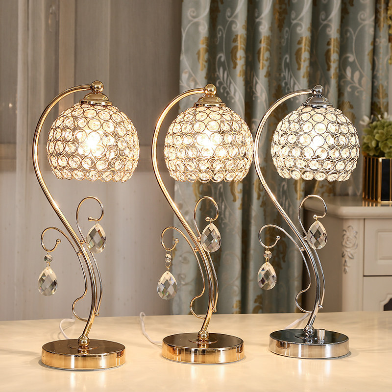 卧室床头台灯创意浪漫温馨结婚庆调光简约欧式华水晶台灯