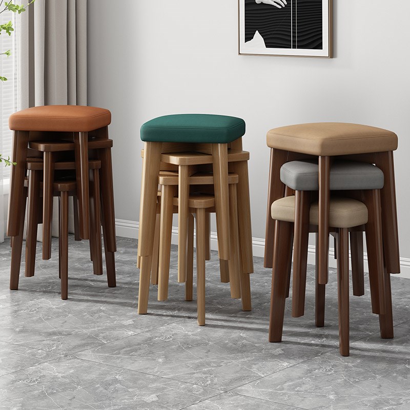 凳子家用客厅加厚板凳餐桌椅子实木矮凳现代简约方凳可叠放圆凳子