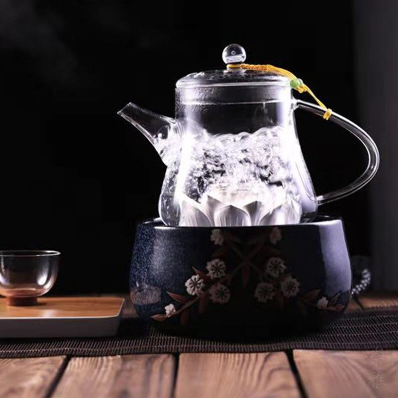 天久璃匠 800ml净界·银荷煮茶壶 茶室高硼硅玻璃壶煮水泡茶壶