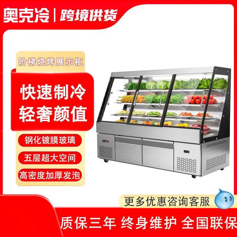 不锈钢阶梯展示柜风冷冷藏冷冻饭店火锅麻辣烫烧烤串串点菜柜