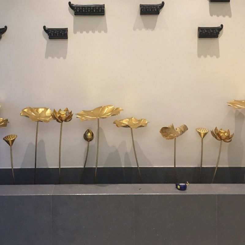 莲花荷花品过店水景道水池橱窗鱼池叶摆件装饰金色足浴铁艺荷叶
