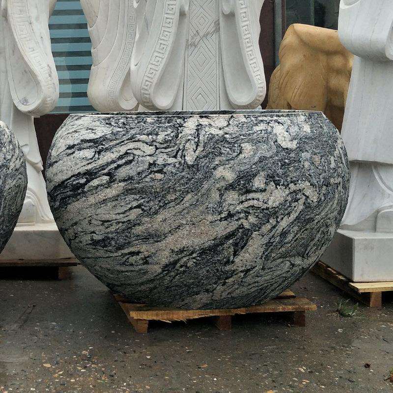 石雕鱼缸花盆 雪浪石新款鱼缸现货销售 广场园林摆放鱼缸厂家