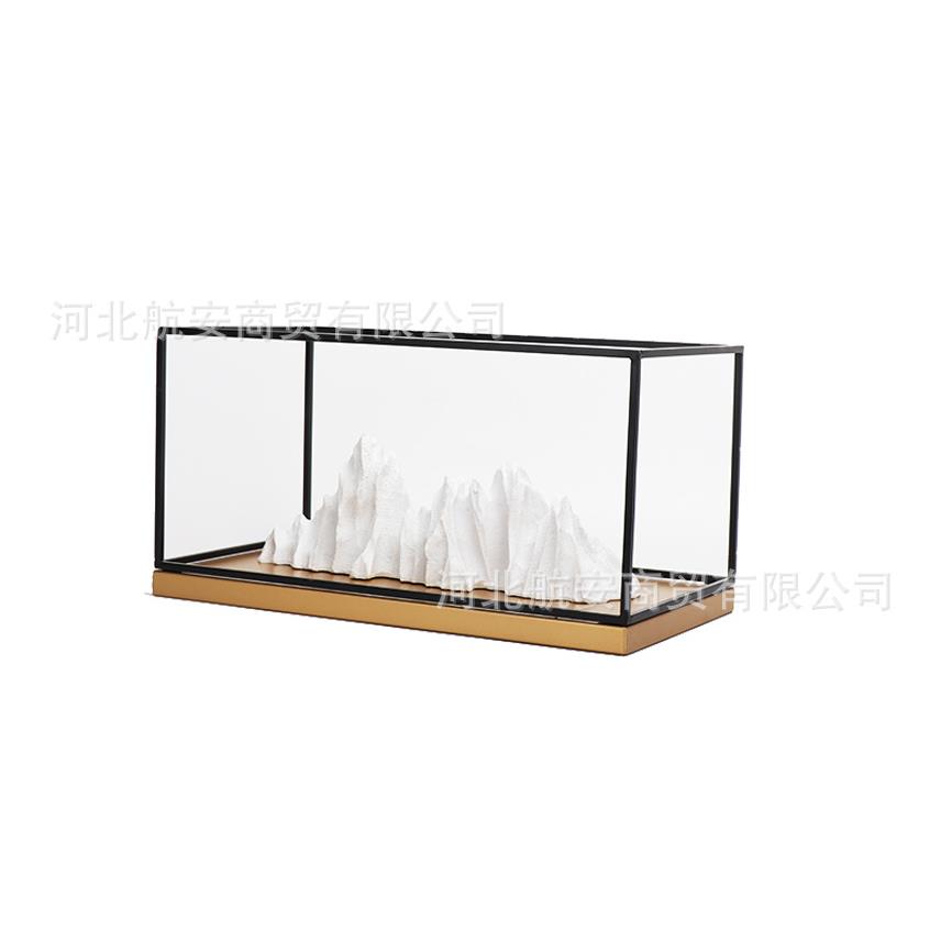 中式玄关桌面样板房假山摆件金属框树脂假山软装饰品摆件工艺品
