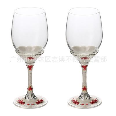 锌合金红酒杯 高档奢华金属高脚杯玻璃杯酒具 家居饰品摆件两只装