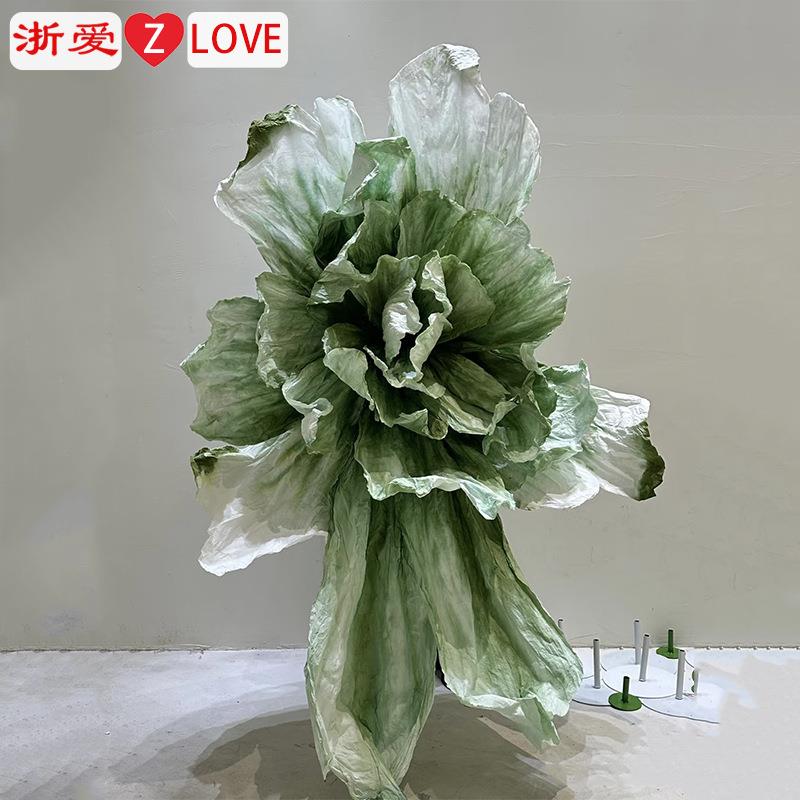 绿色巨型纸艺美塑花大型花婚礼橱窗装饰背景立体造型手工褶皱纹理