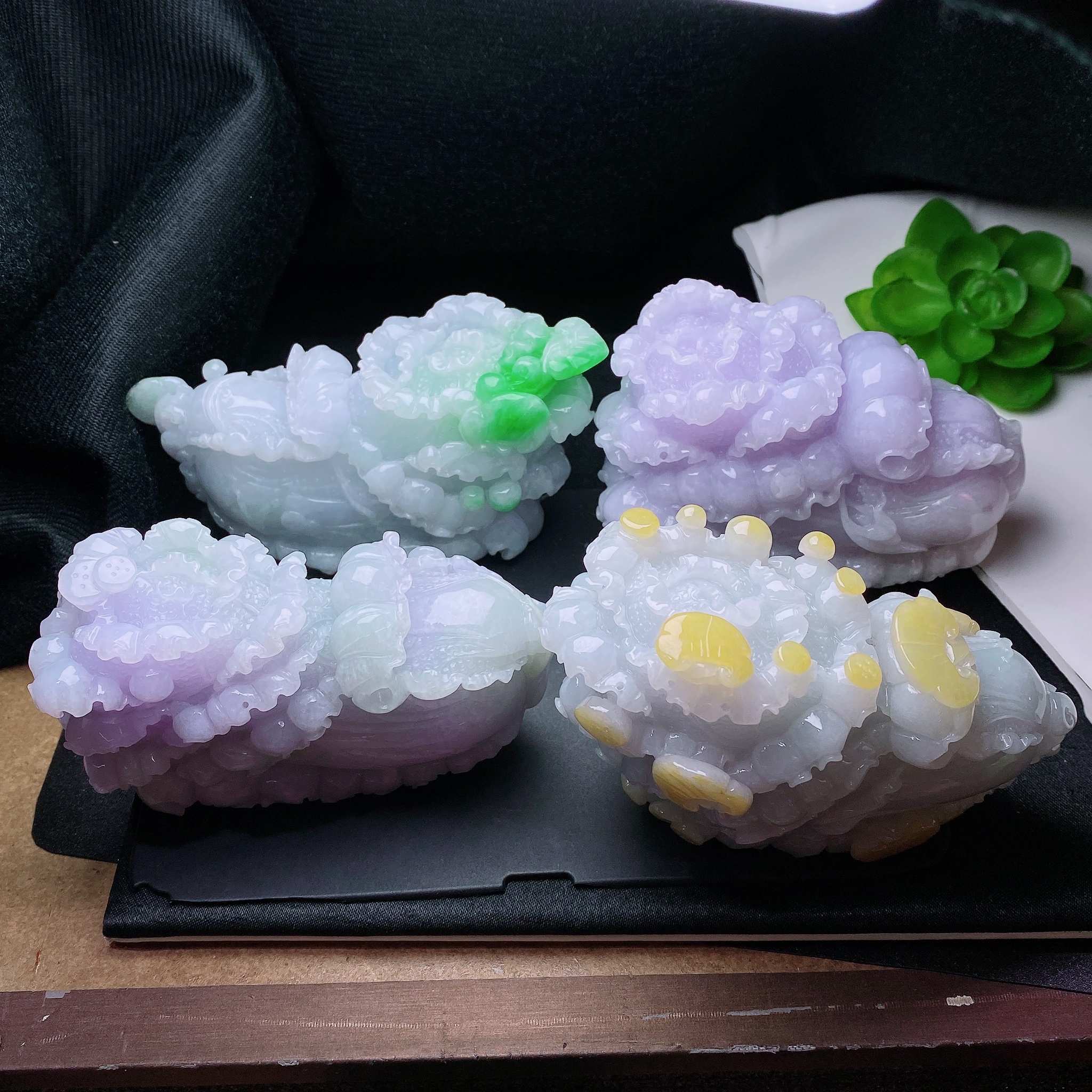缅甸天然翡翠a货辣绿色白菜手玩件手把件冰黄翡百财小摆件sbj