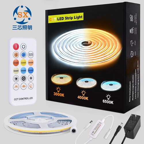 无极调光CCT厂家cob灯带无光斑12V24V LED软灯带双色温套装