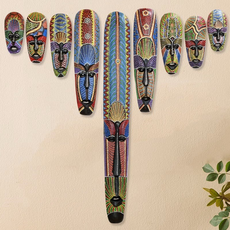 泰国实木点彩面具非洲图腾装饰脸谱酒吧会所客厅墙上创意壁挂壁饰