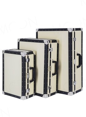 MOON慕空间收纳箱米色皮黑边手提旅行箱行李箱样板房衣帽间