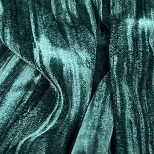 薄款垂感含棉宝石绿竖条纹不规则肌理压皱百褶金丝绒天鹅绒布料