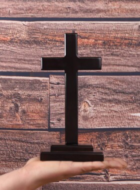 黑色实木十字架摆件 木质礼品桌面客厅摆件带底座 送礼