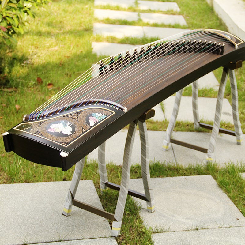弘艺实木专业十级演奏古筝琴成人儿童初学者黑檀挖嵌彩螺钿出水莲