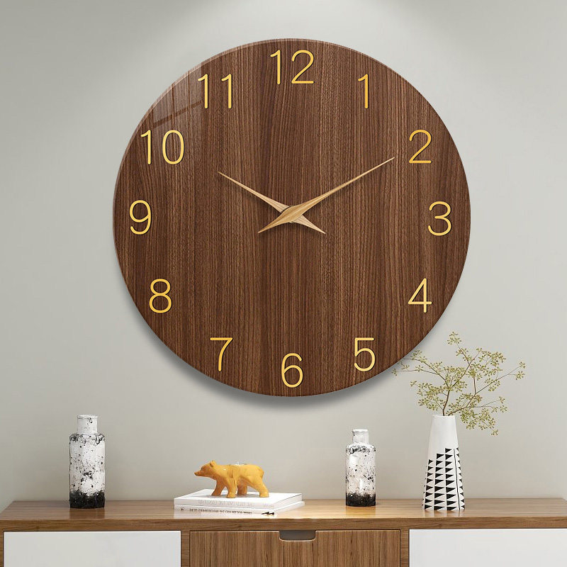 新款木纹客厅g装饰挂表家用卧室简约百搭个性时钟静音挂墙玻璃钟