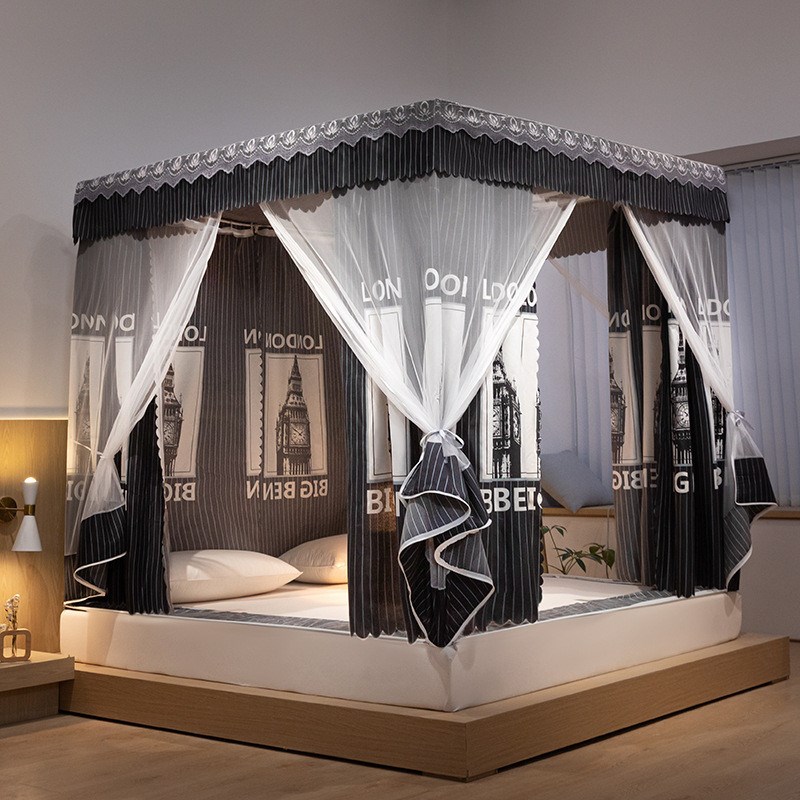 双层坐床蚊帐防摔遮光防尘床幔拉链方加粗三开K门帐不锈钢1.5/1.8