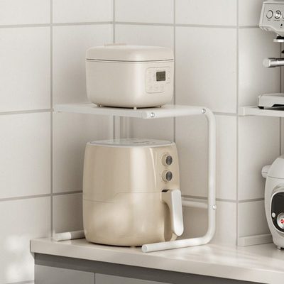 厨房分层置物架奶油白可伸缩台面收纳架放小家电微波炉烤箱架子