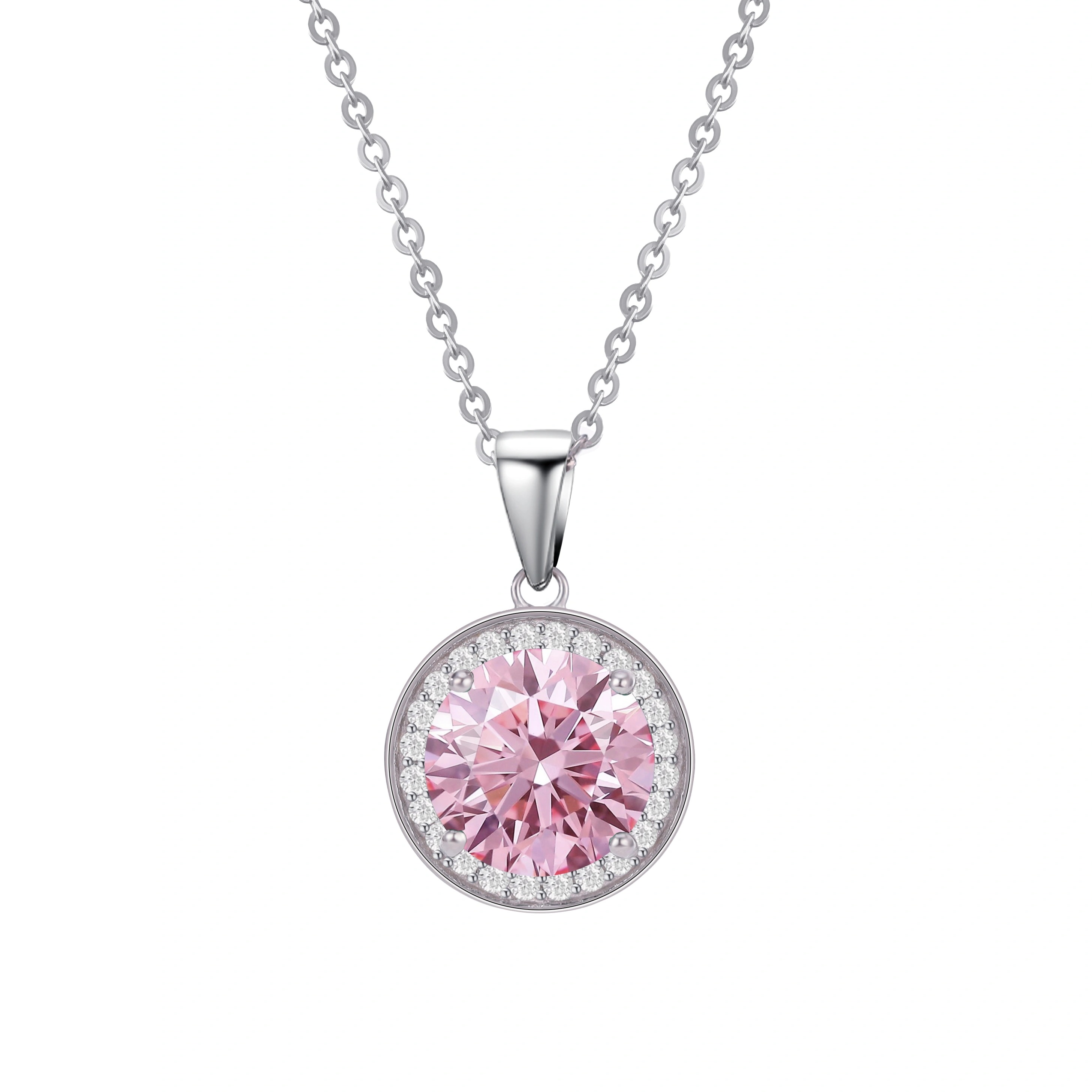 S925纯银圆圈镶钻项链女生锁骨链Kaanjewelry新款吊坠高级感粉色