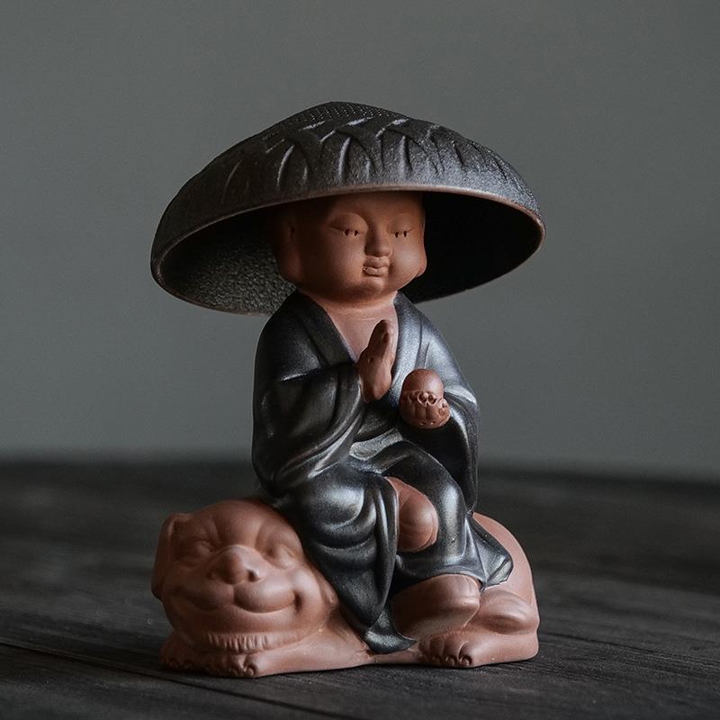 小和尚禅意摆件创意紫砂茶漏茶宠 全陶瓷一体过滤网茶滤 茶具配件