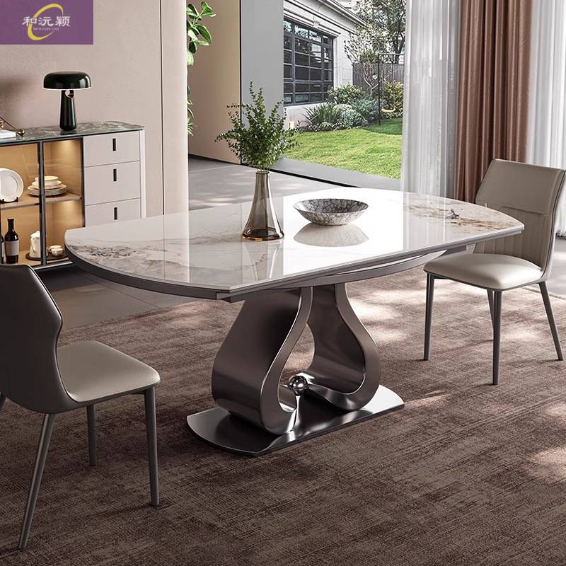 折叠方圆两用餐桌高级伸缩电磁炉环保家用简约现代岩板圆形餐桌