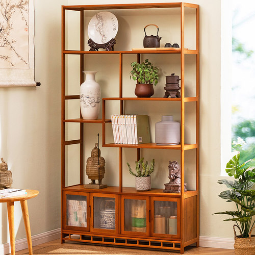 博古架实木中式茶柜置物架茶叶架B子茶室货架展示架现代简约多宝