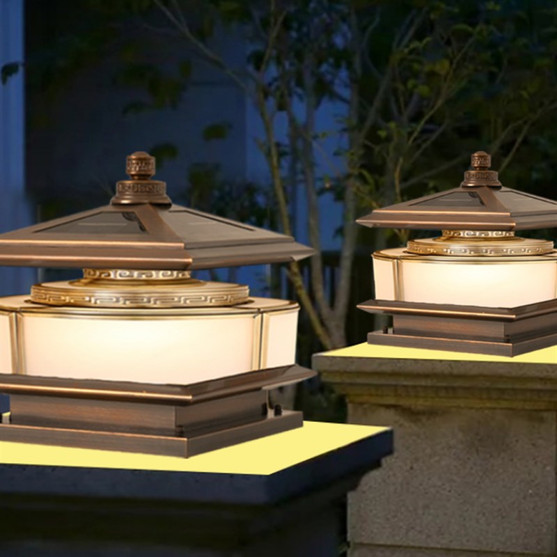 纯铜柱头灯防水j太阳能庭院柱头灯房屋大门外墙大门柱头灯