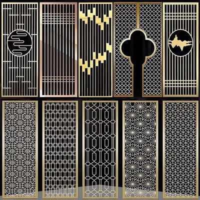 不锈钢激光格栅屏风定制中式镂空隔断玄H关铝雕别墅酒店售楼部装