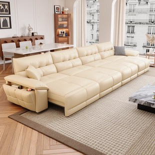 电动沙发功能真皮j客厅可调节伸缩可趟可睡新款 直排三人位一体两