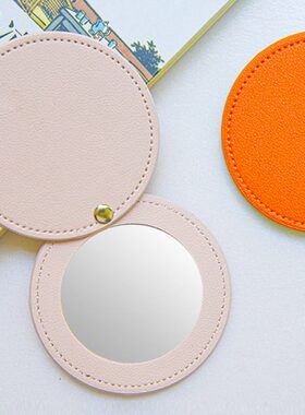 PU化妆镜 多色简约随身便携创意补妆镜 迷你手持小镜子可定制logo