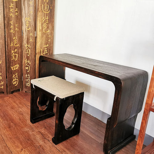 七韵古琴桌坐垫燕尾榫卯烧桐木专用棉麻印花带隐W形拉链可拆洗