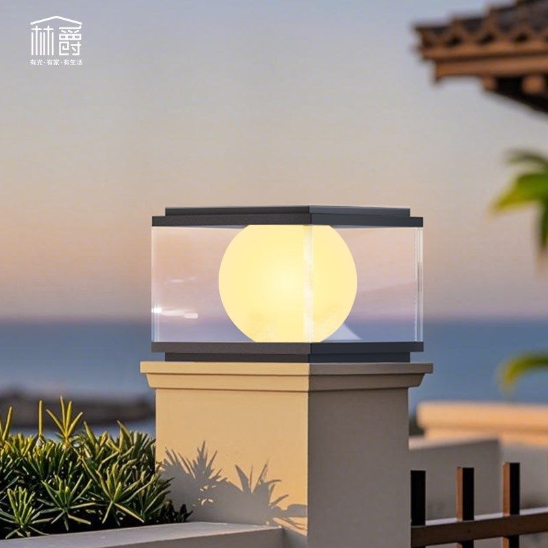 太阳能柱头灯别墅大n门两侧柱子灯户外防水庭院围墙灯花园门柱灯