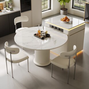 多功能岛台餐桌一体家用伸缩高级岩板中岛台可变圆桌2024新款 岛台