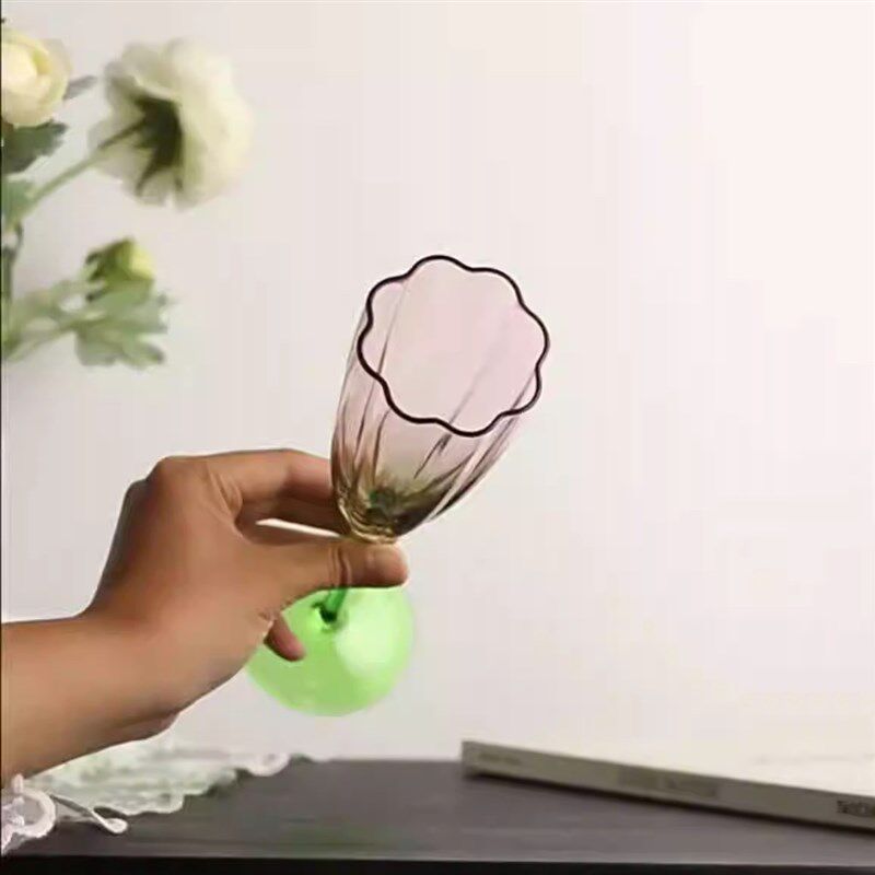 法式红酒杯家用高脚杯高颜值粉色渐变花瓣香槟杯高级感水晶红酒杯