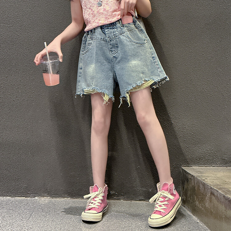 美式复古牛仔短裤女小个子夏季薄款高腰破洞毛边辣妹a字超短热裤