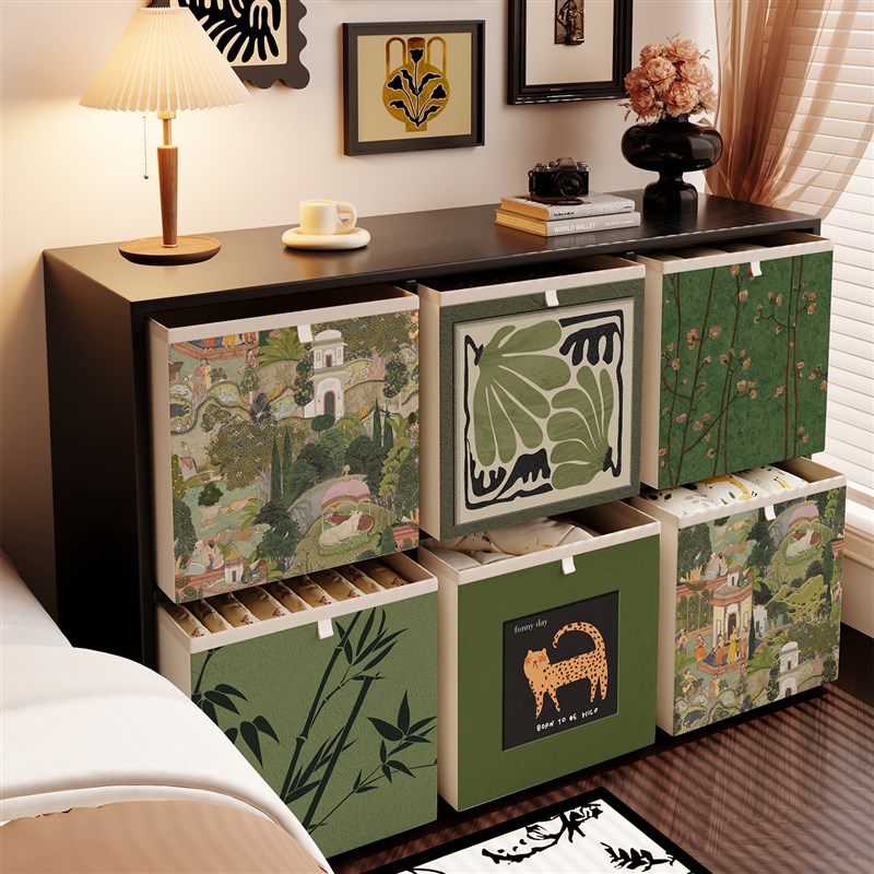 南洋中古风收纳箱卡莱克格子柜非藤编收纳筐布艺大V容量折叠储物