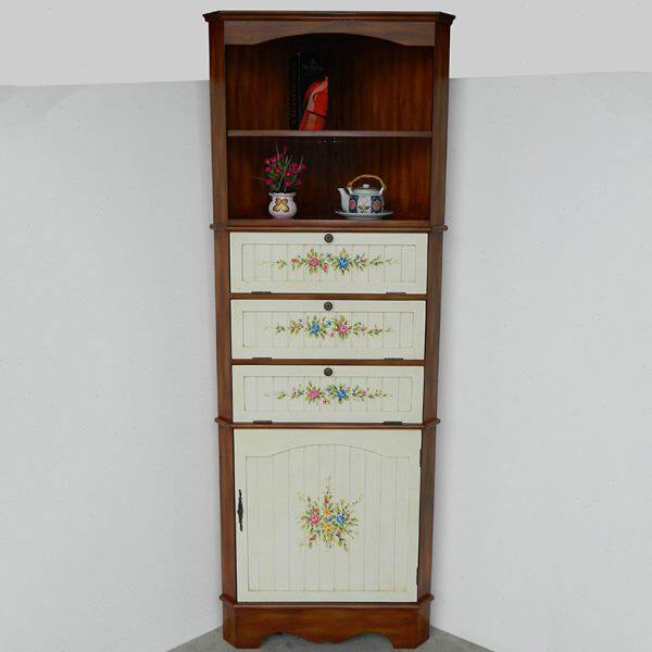 美式家具三角柜角落靠墙柜转角柜置物书架地中海彩绘做旧酒柜0364