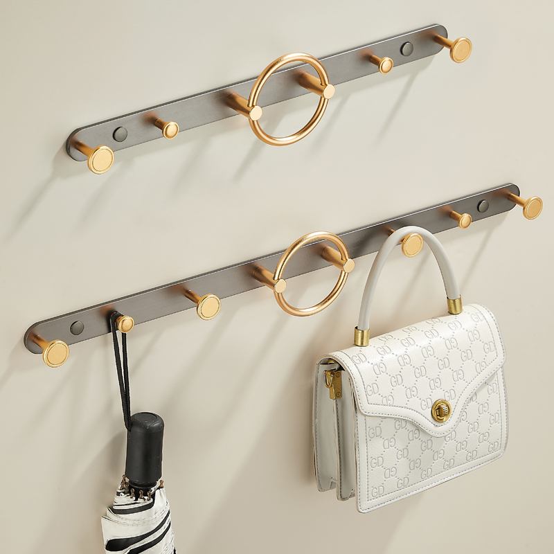 灰加金色免打孔排钩壁挂浴室墙上玄关卧室挂勾卫生间门.后衣钩挂