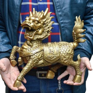 德缘居铜摆件一对火麒麟才富麒麟家居客厅吉祥神兽摆件