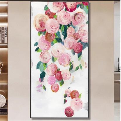 美式现代简美入户玄关装饰画走廊过道壁画轻奢简美餐厅牡丹花挂画