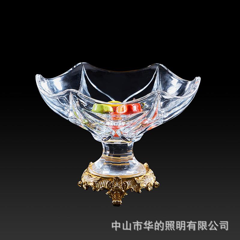 欧式水晶配铜水果盘创意现代客厅家用茶几果盘零售糖果果盘摆件