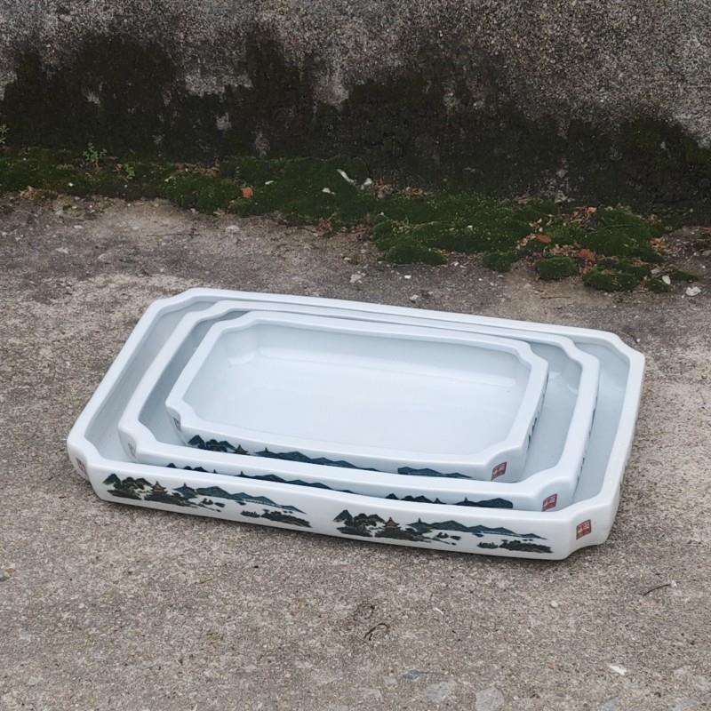 厂家陶瓷假山盆造景陶瓷盆方形盆景盆假山彩色青花盆无孔水盘
