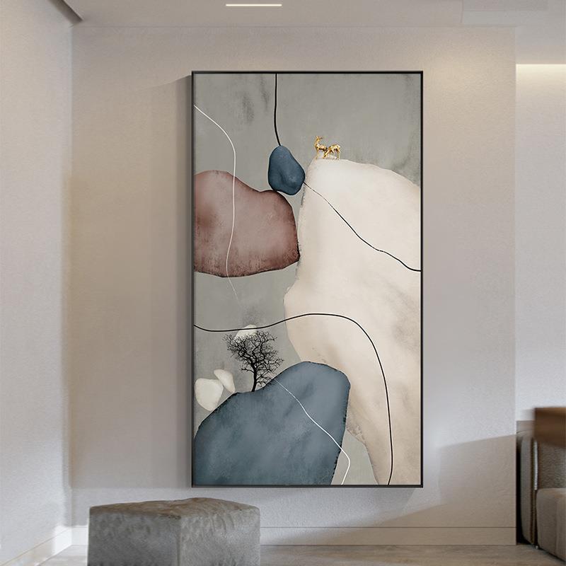 石来运转玄关装饰画新中式现代抽象大尺寸客厅落地画进门墙上挂画