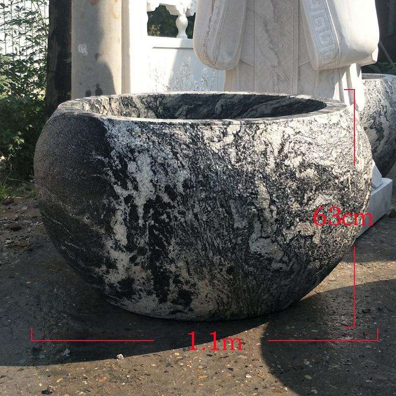石雕雪浪石鱼缸花缸现货销售 庭院园林泰山石仿古鱼缸厂家制做