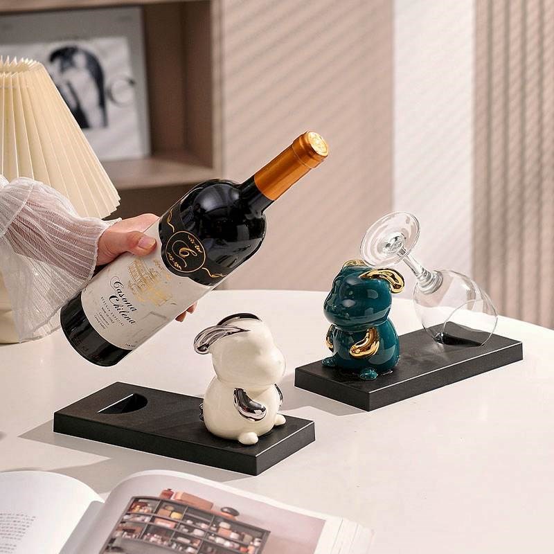 欧式红酒架酒柜玄关客厅摆件餐B柜轻奢家居装饰品兔子收纳层架