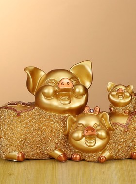 树脂工艺品欧式金色手工大号幸福摆件创意客厅电视柜家居装饰品