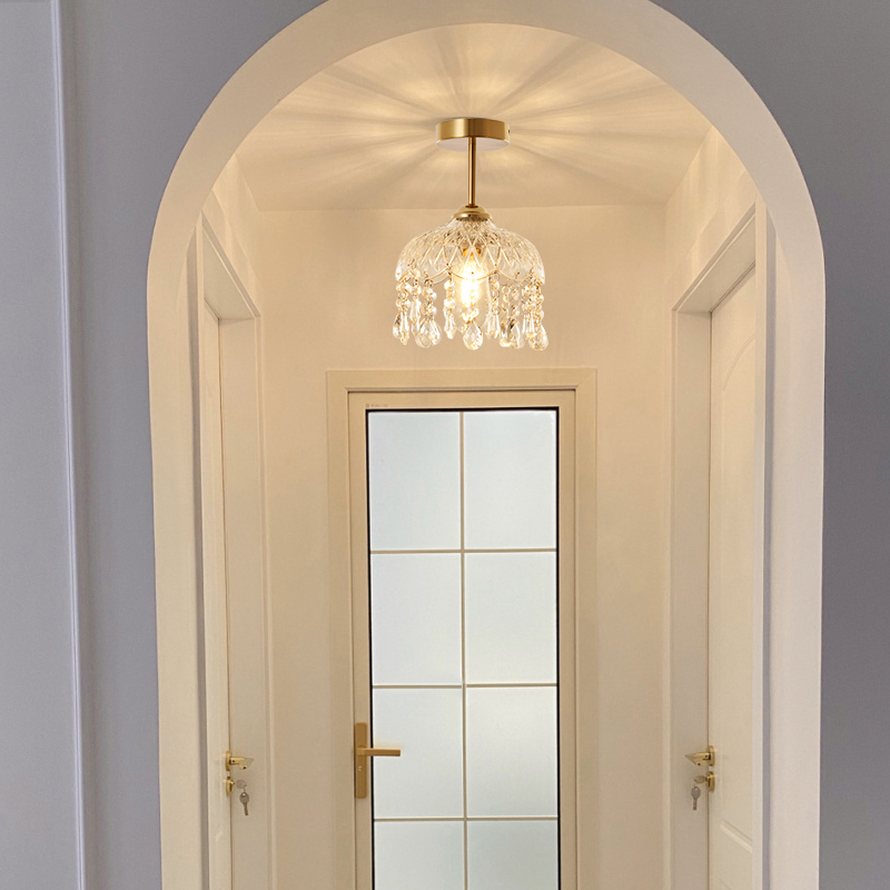 轻奢水晶过道灯进门灯走廊玄关简约阳台灯现代创意V入户小吸顶灯